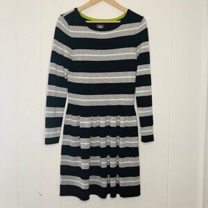 Vince Camuto Black and Gray Striped Knit Long-Sleeve Dress